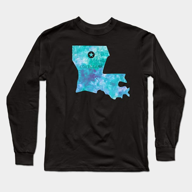 louisiana state map watercolor Baton Rouge Long Sleeve T-Shirt by WatercolorFun